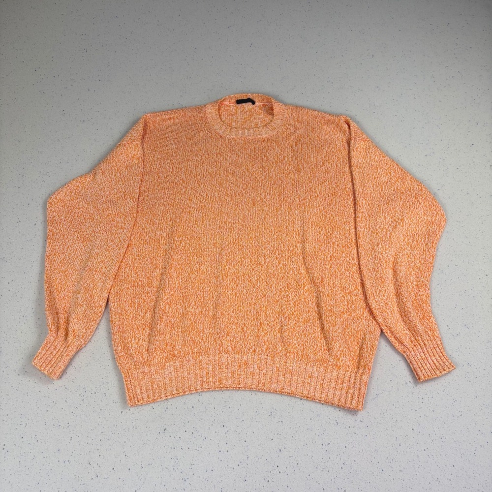 Orange Marled Knit Crewneck Sweater Minimalist Cozy Grandpa‎ Style S Italy